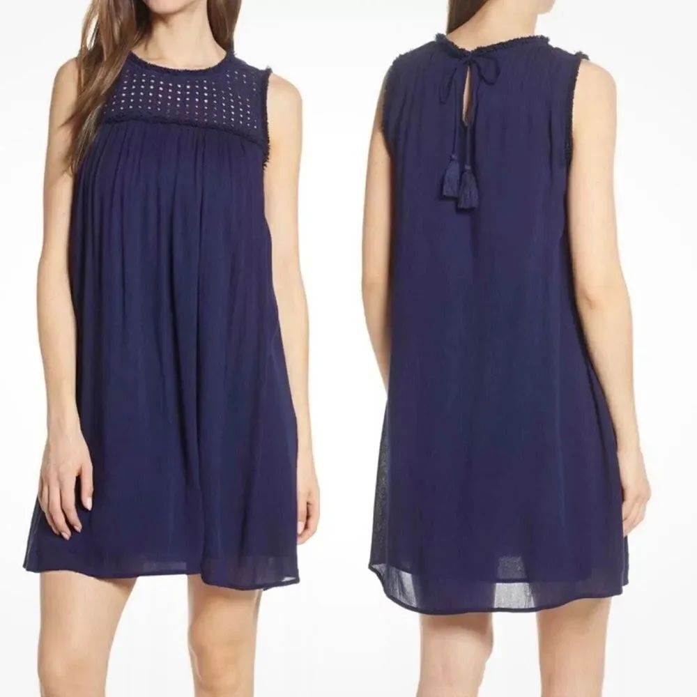 Tommy Bahama Crinkle Shift Dress Lace Top Lined Summer Dress, Navy, XS, NWT
